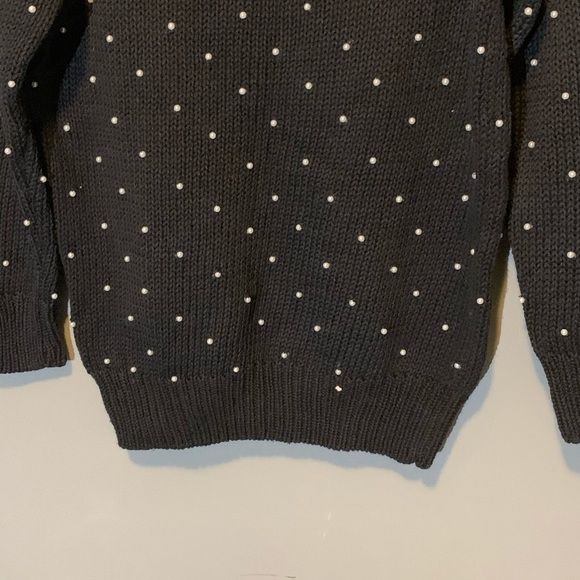 Vintage Sweater Womens Medium Pearl Knit Novelty Black Wide Neck Classic 80s - Picture 5 of 6